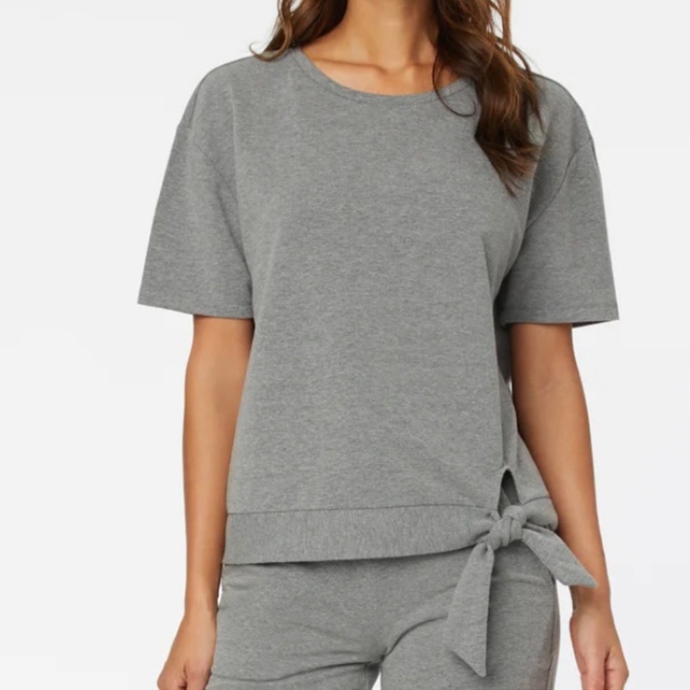 {NWT} NYDJ Forever Comfort | Tie Front Sweatshirt Short Sleeve Gray/Grey (XXS)